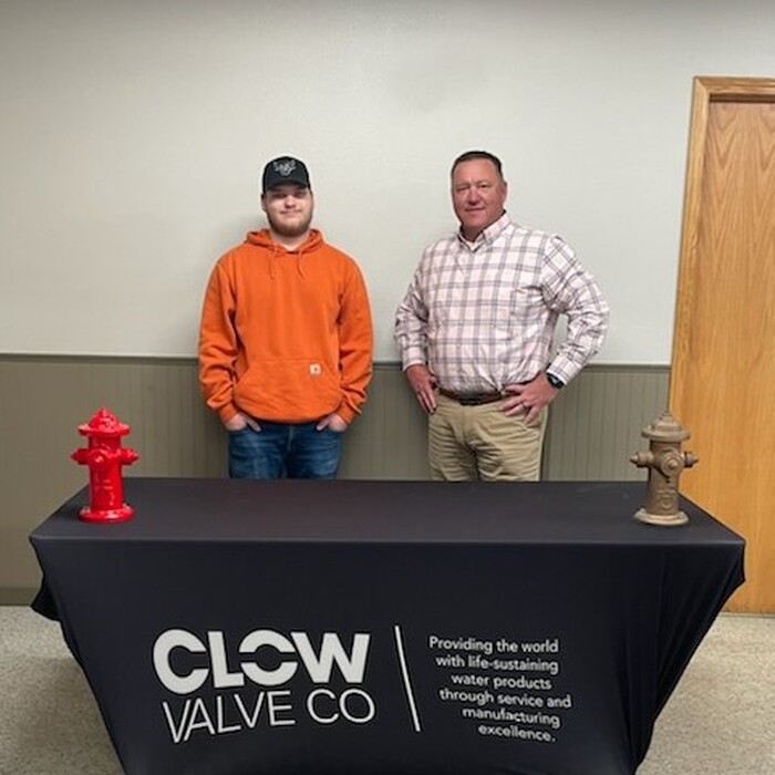 Pictured L to R: Avery Kauffman (MS Maintenance Apprentice) and Mark Willett (Vice President/General Manager, Clow Valve)